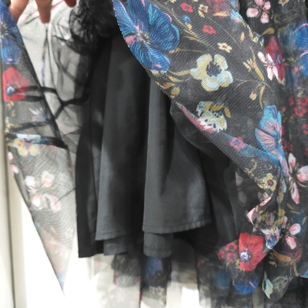 LAUREN CONRAD Disney Snow White Smocked A-Line Midi Skirt, Floral Printed Tulle - Picture 6 of 14